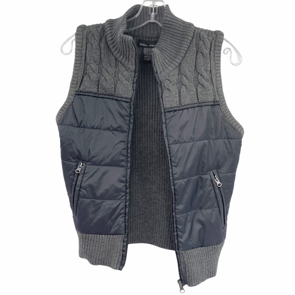 Sweater Project Quilted Knit Sweater Vest Zipper Front Size Medium Juniors